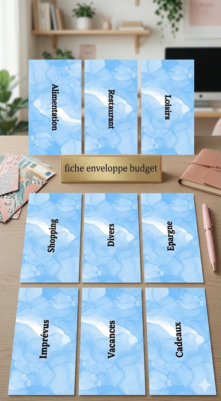 9 Fiches catégories - enveloppes budget (bleu)