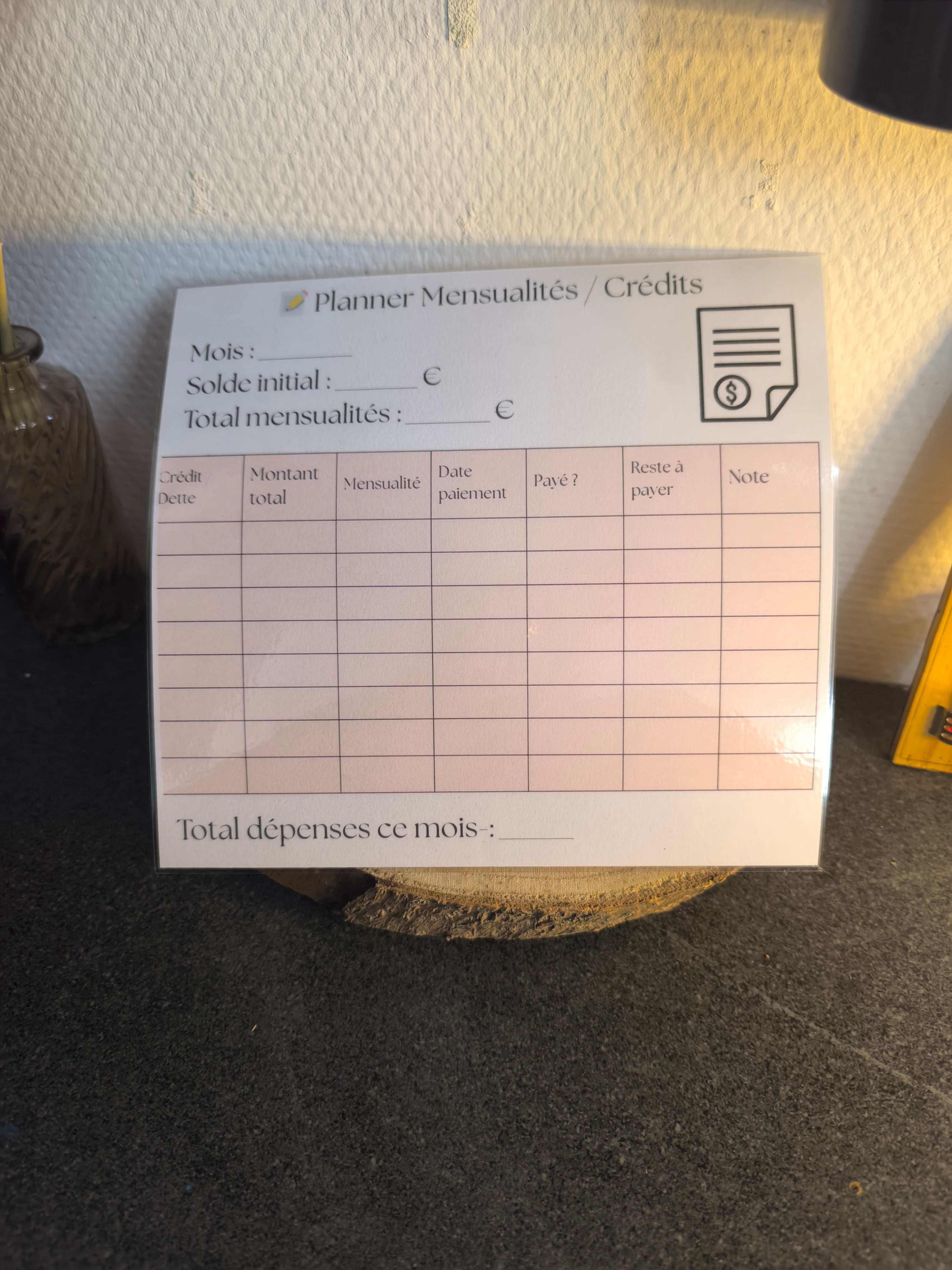 💳 Planner Mensualités & Crédits – Suivi Budget Mensuel
