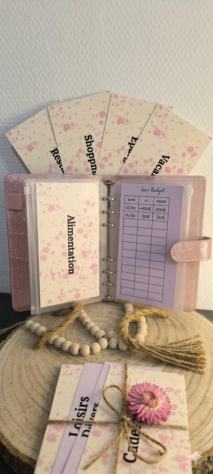 9 Fiches catégorie - enveloppes budget (point rose)