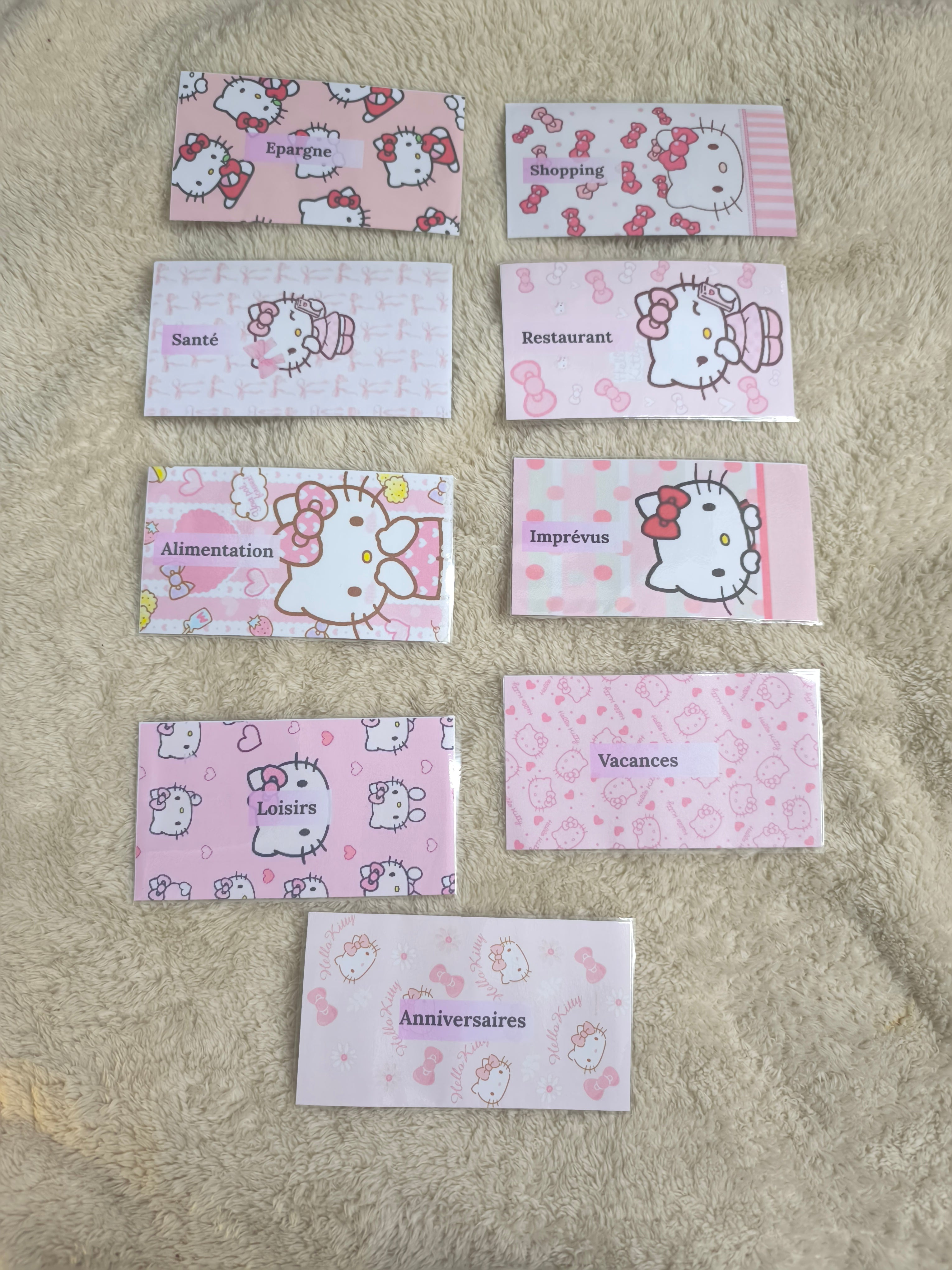 Fiches catégories enveloppes budget (hello Kitty)