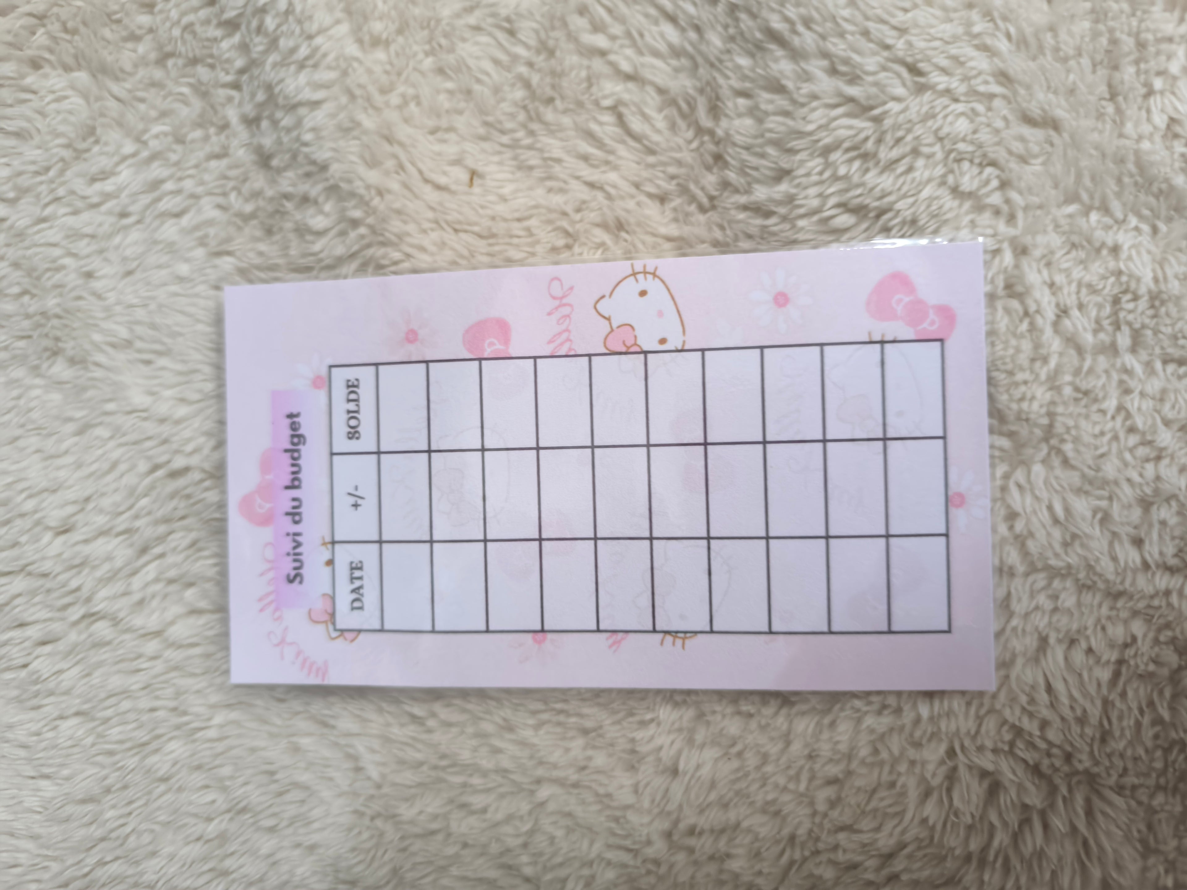 Fiches catégories enveloppes budget (hello Kitty)